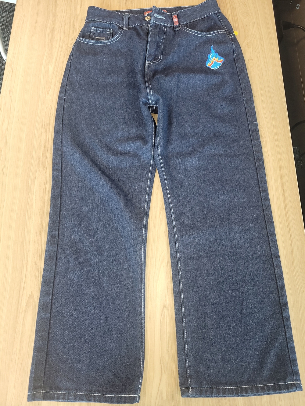 JNCO Jeans Women’s Size M (3) Wide Leg Dark Wash Flame Playing Cards Graphic Y2K